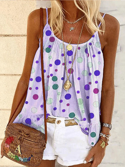 Summer Polka Dot Print Sleeveless Sling T-Shirts Casual Loose