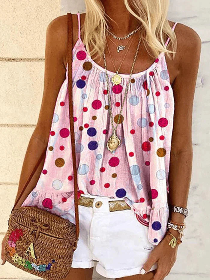 Summer Polka Dot Print Sleeveless Sling T-Shirts Casual Loose