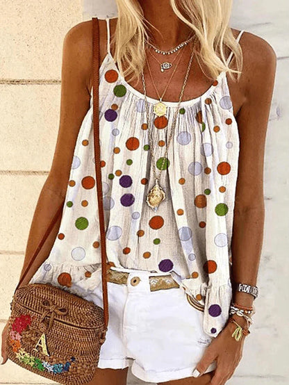 Summer Polka Dot Print Sleeveless Sling T-Shirts Casual Loose